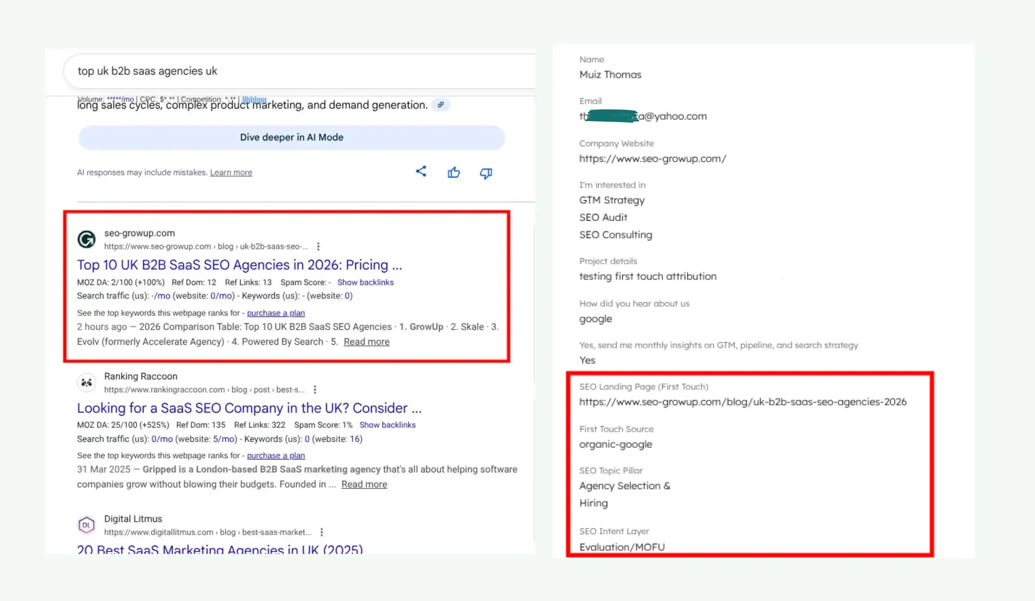 First Touch Attribution Data OrganicHubspot