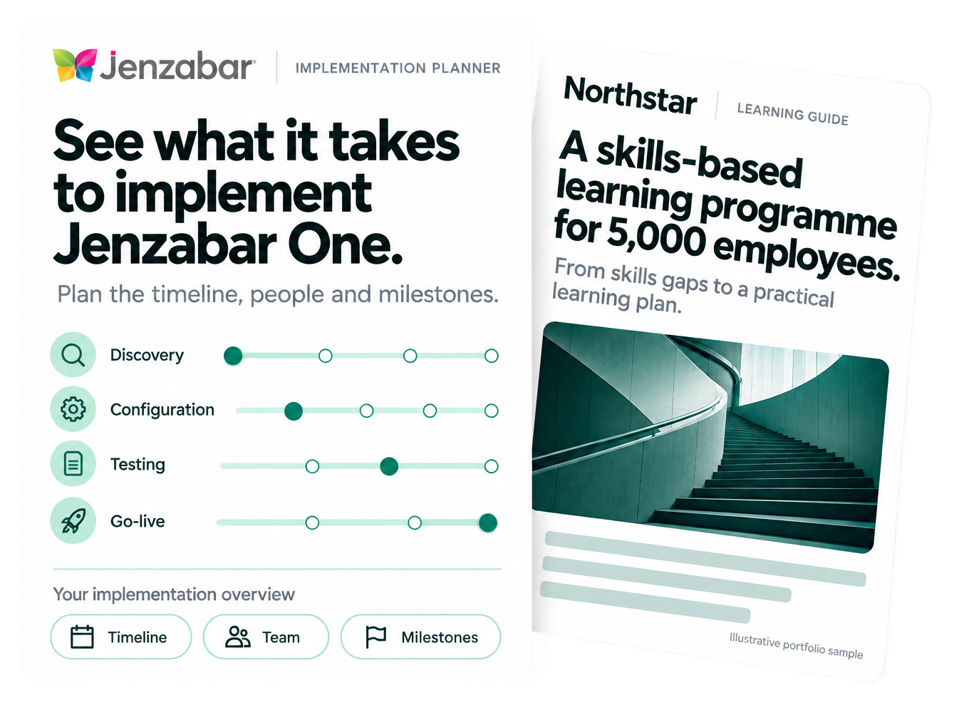 EdTech writing samples featuring a Jenzabar implementation planner and a Northstar learning guide