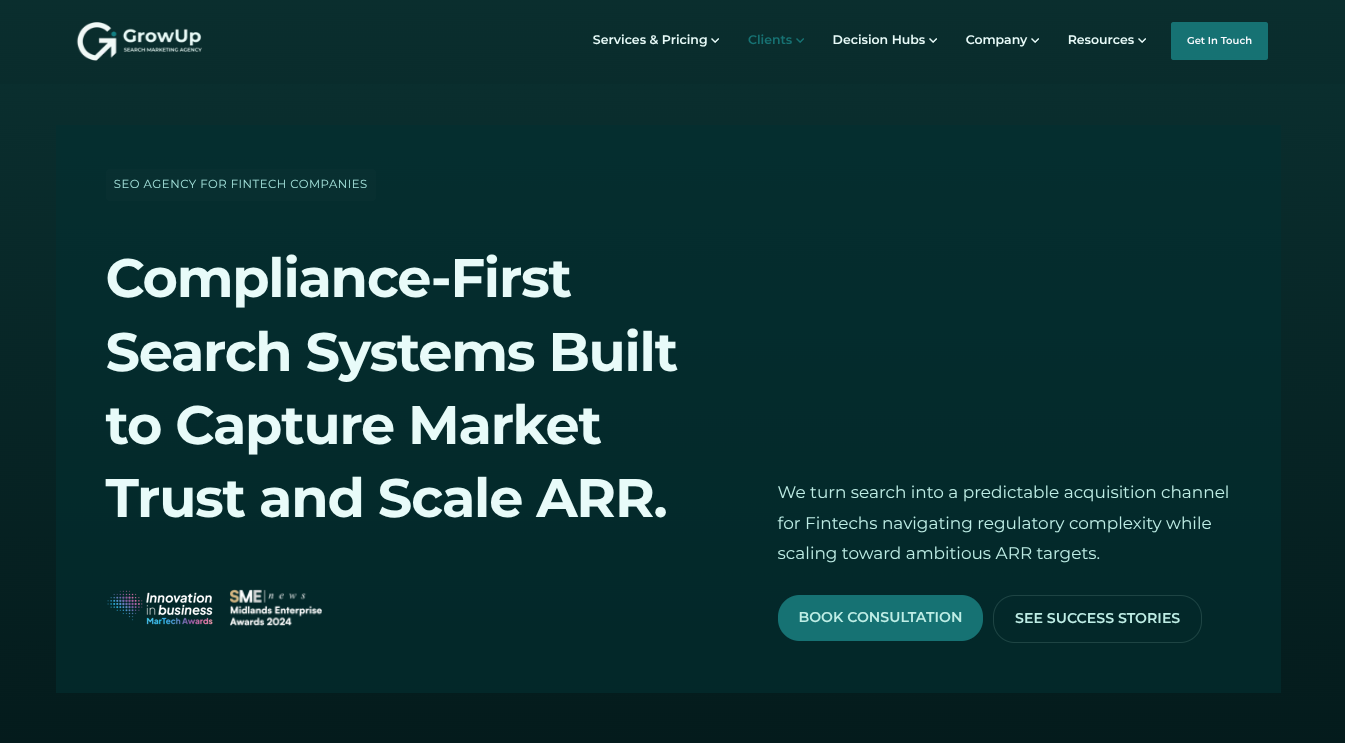 GrowUp, a pipeline-focused SEO and AI search optimisation (GEO) agency for B2B fintech