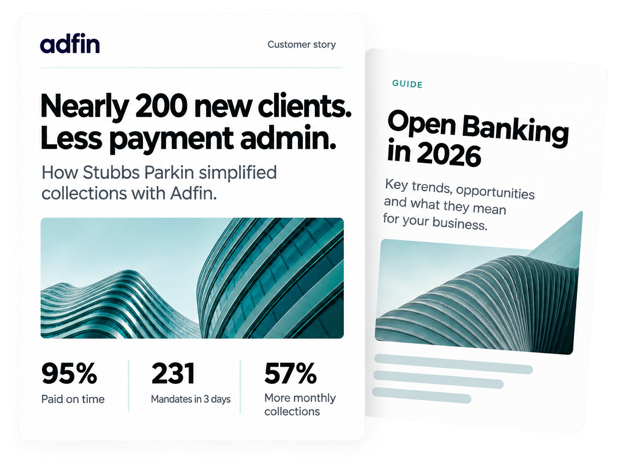 FinTech writing samples featuring an Adfin customer story and an Open Banking guide