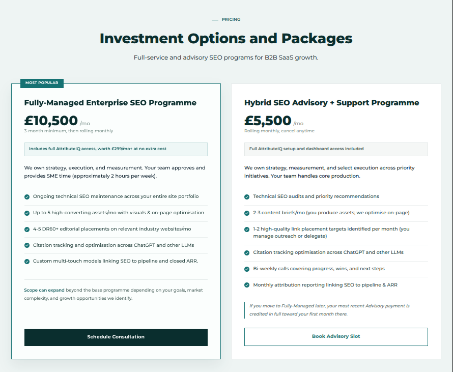 enterprise SaaS SEO pricing